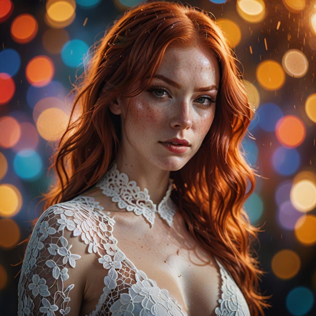 Vibrant Portrait of a Redhead in Splash Art Style