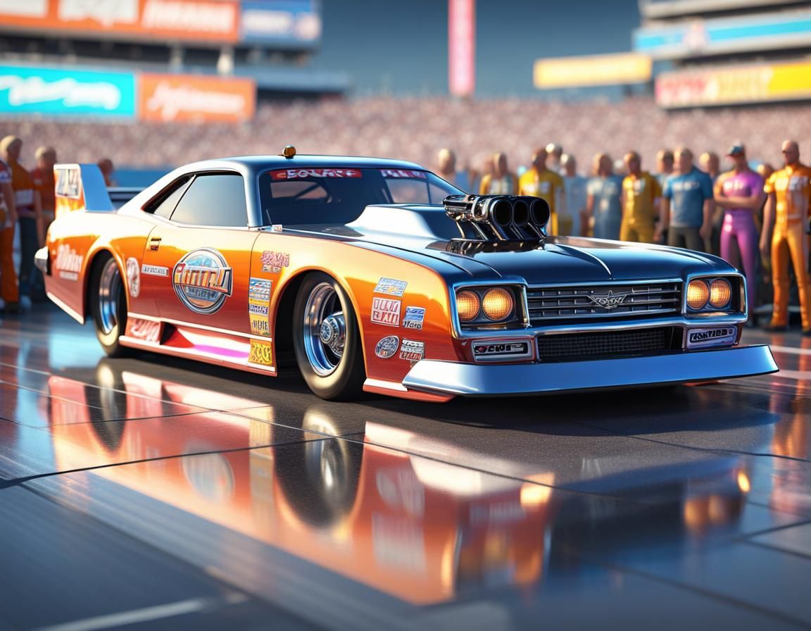 Hyperrealistic Funny Car Drag Racer in Candy Art Style