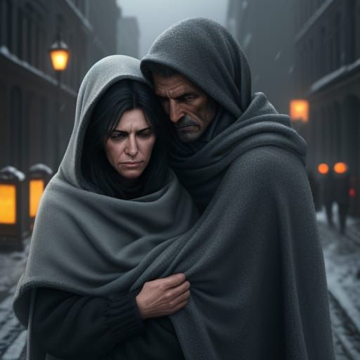 Digital Matte Painting of Compassion on a Cold Street