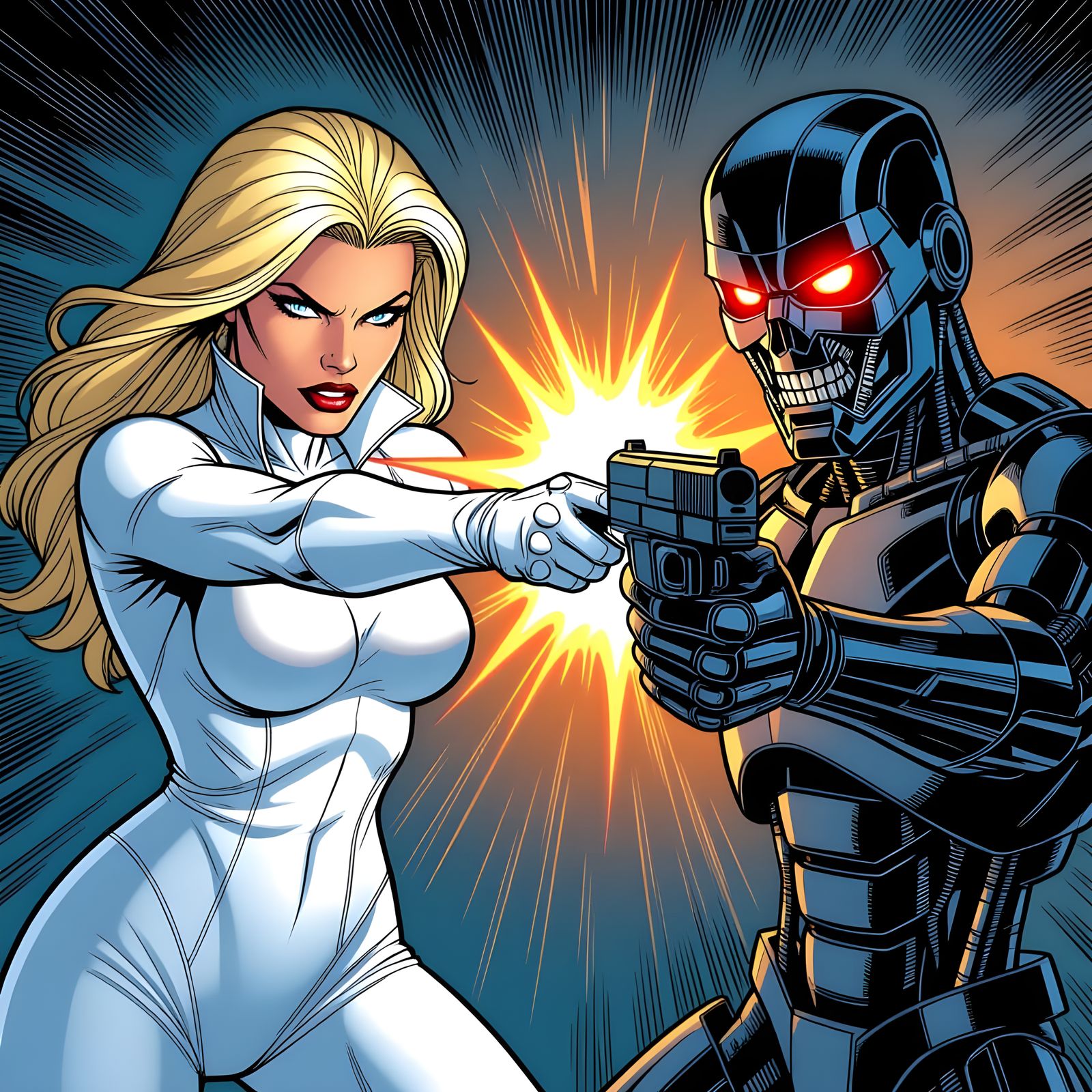 Emma Frost Faces Terminator in Retro Comic Standoff