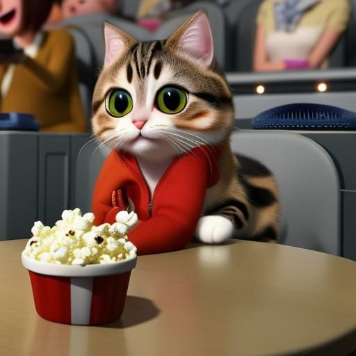 Cute Pixar Cat Watching Movie in Theater