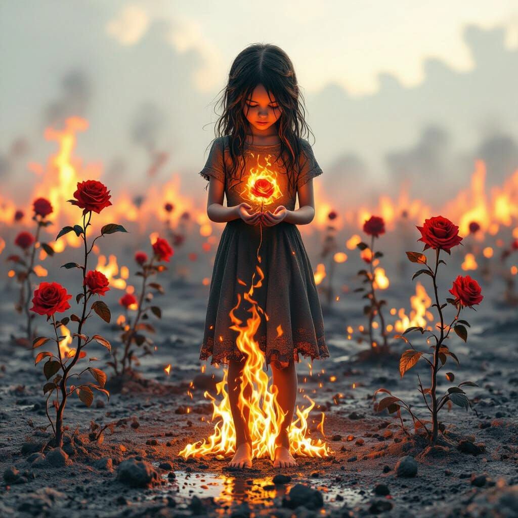Fire Girl in Scorched Field, Dreamlike Quality