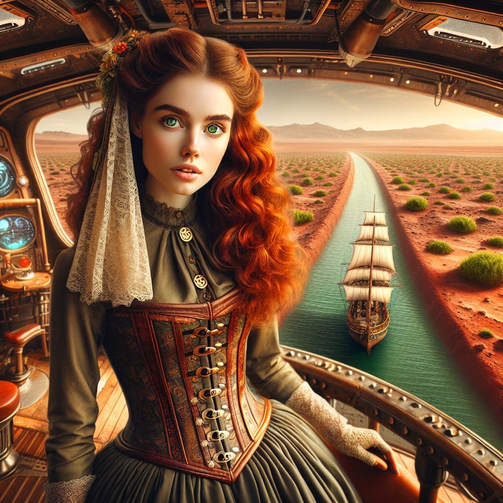 Resplendent Steampunk Siren on Martian Airship