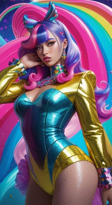 Candy Art Supermodel in a Dreamlike Landscape