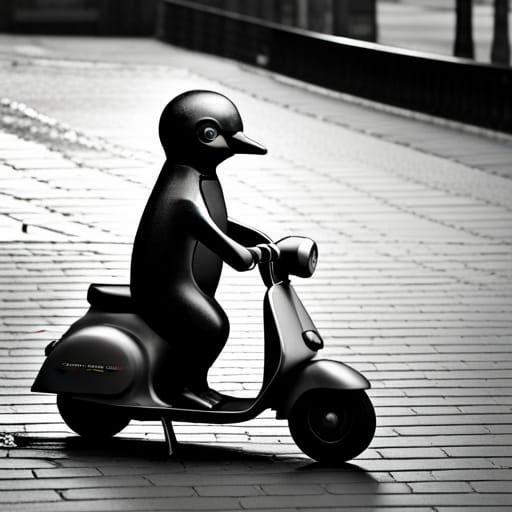 Hyperrealistic Penguin on Scooter in HDR