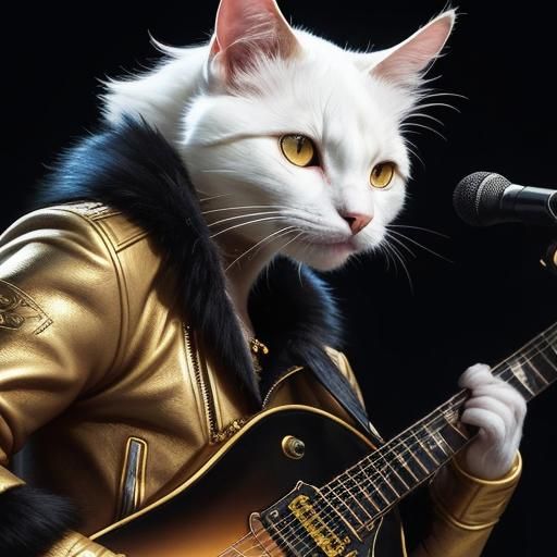 Cat Rockstar in Gold Leather Jacket