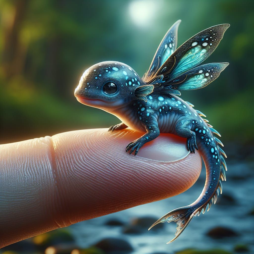 Enchanted Dolphin Fairy Perched on a Fingertip