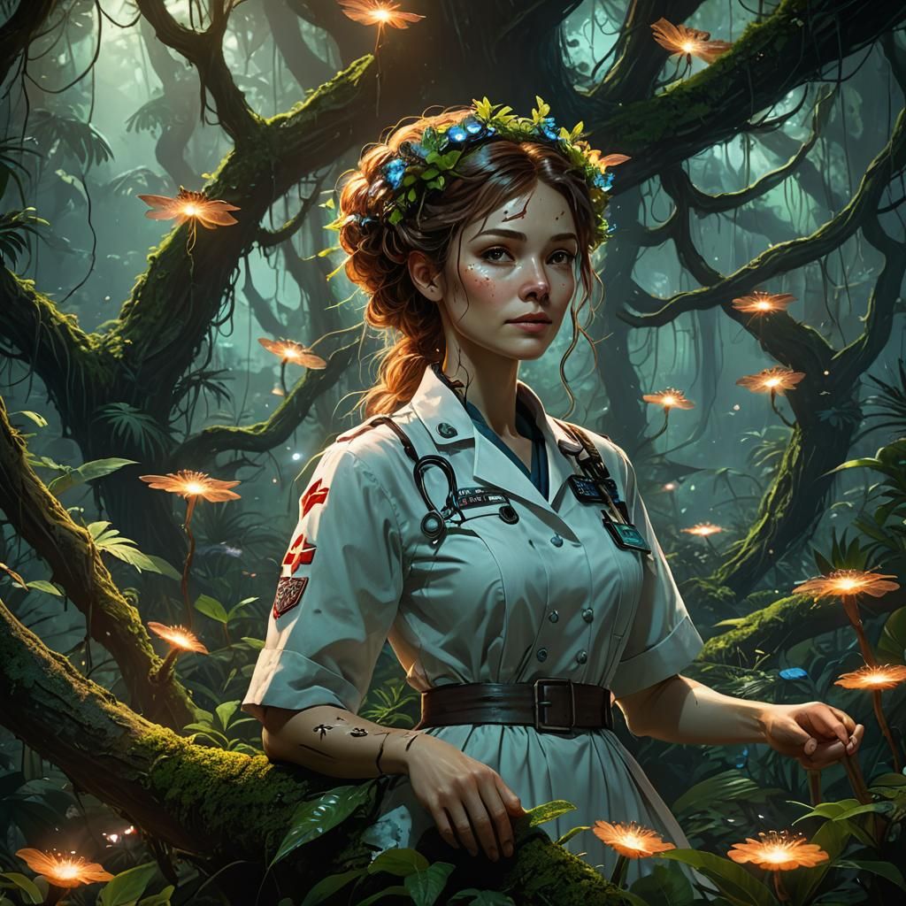 Bioluminescent Forest Spirit in Dreamlike Rainforest