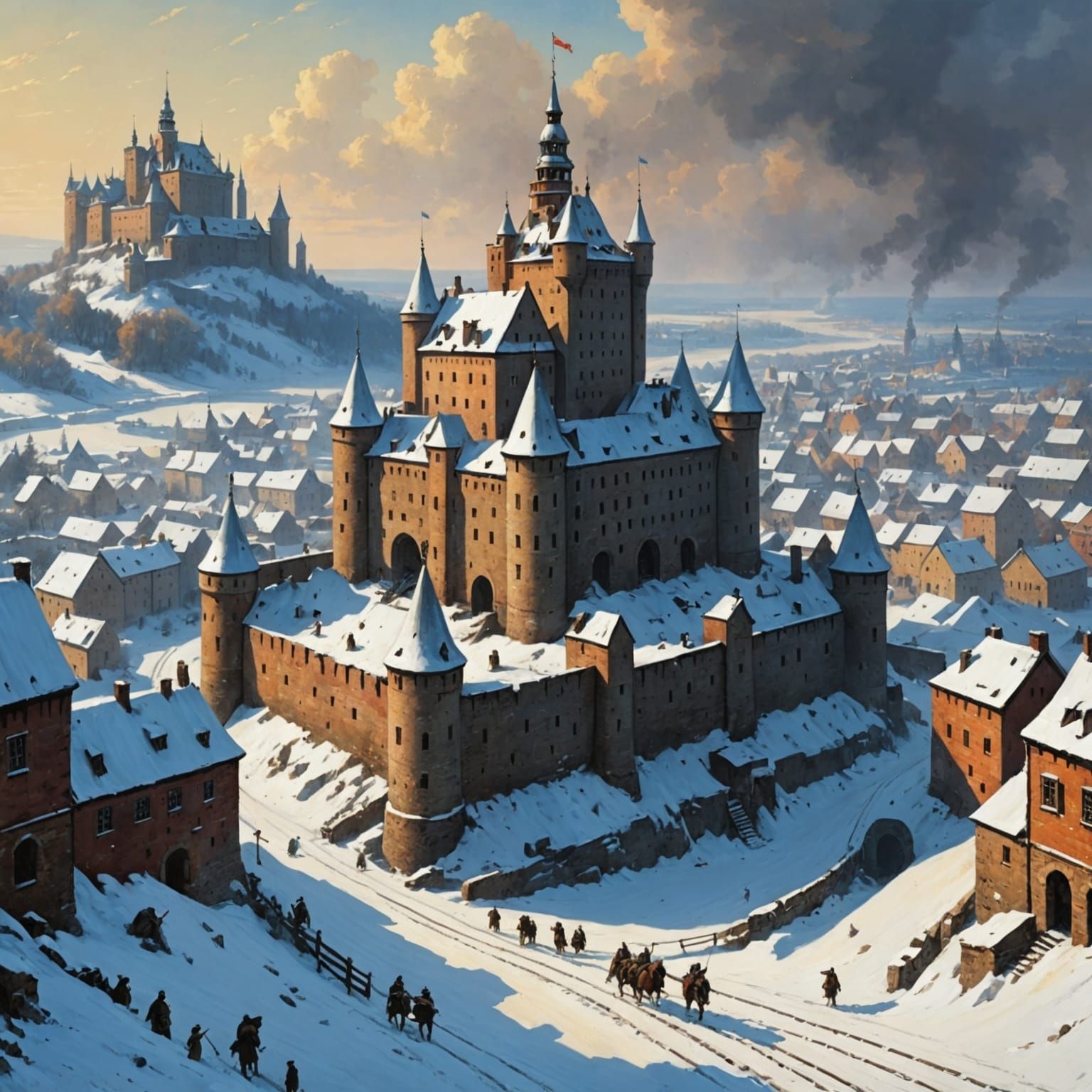 Fantasy Slavic Castle in Winter, Industrial Age