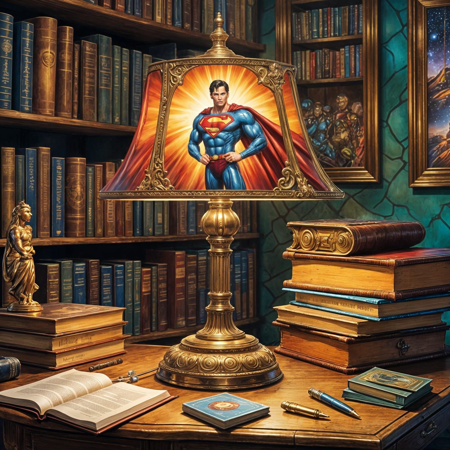 Superman Lamp in Study: Comic Book Art