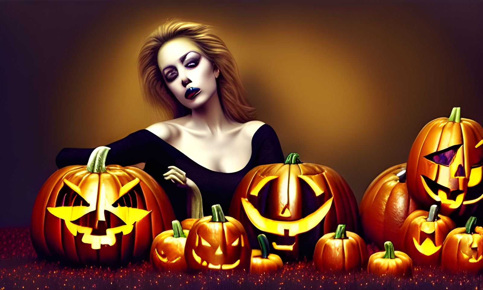 Glitter Ladies Relaxing on Pumpkins in Photorealistic Style