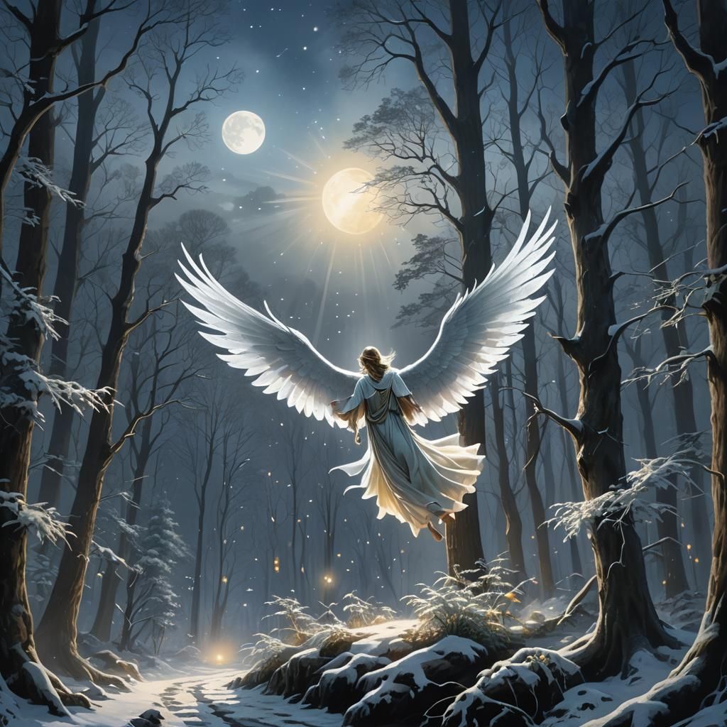 Ethereal Light Being Over Wintry Forest