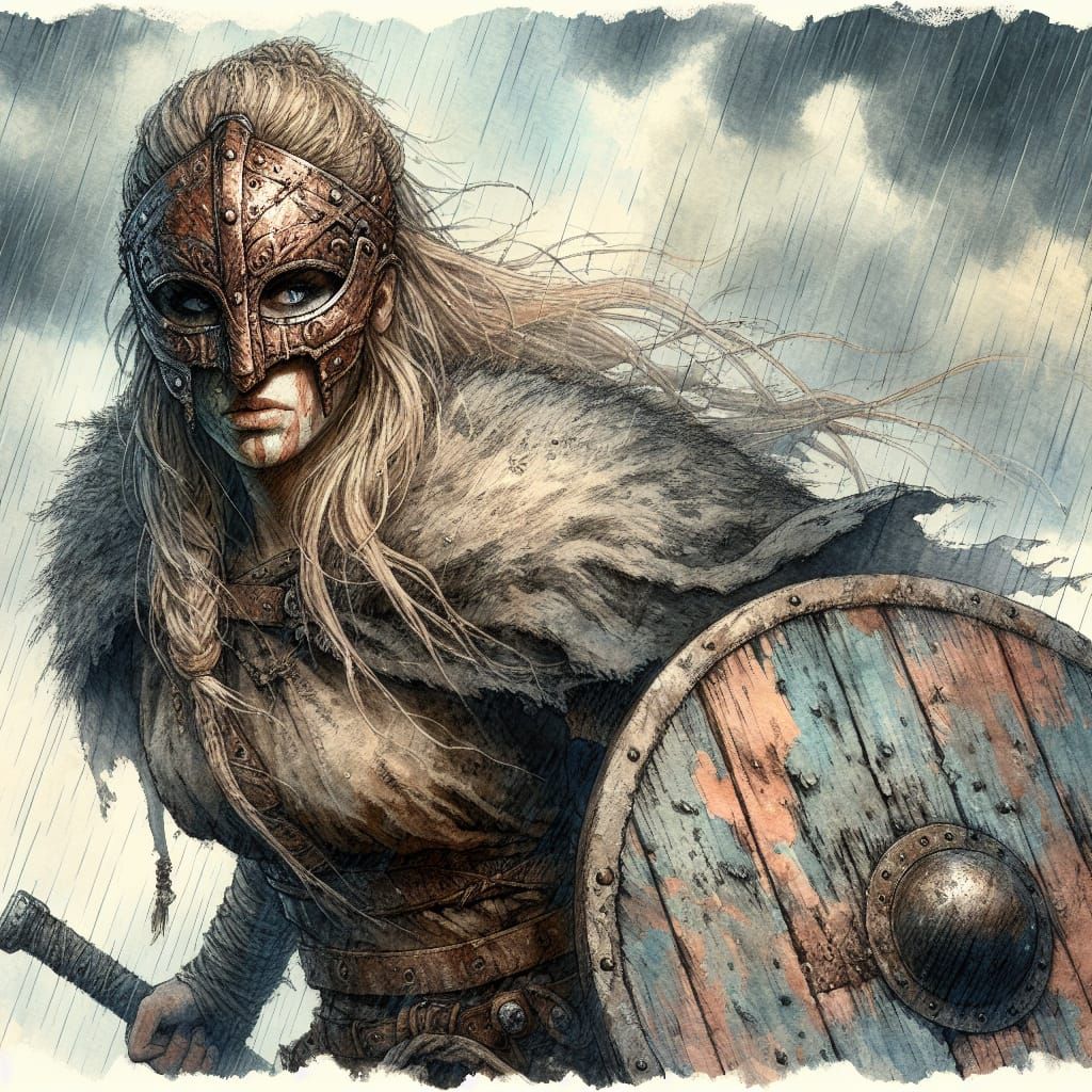 Battle-Hardened Viking Shieldmaiden in Apocalyptic Setting