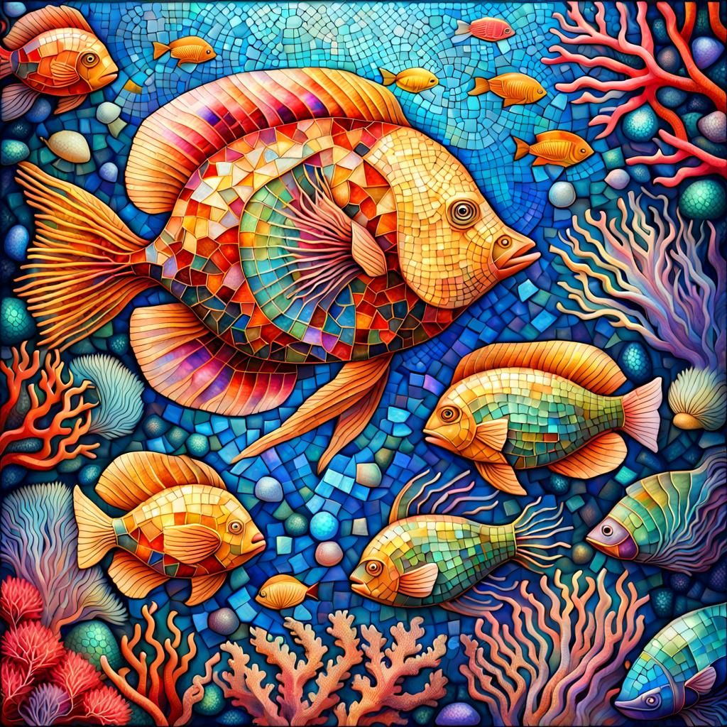 Underwater Marine Life Mosaic Art Illustration