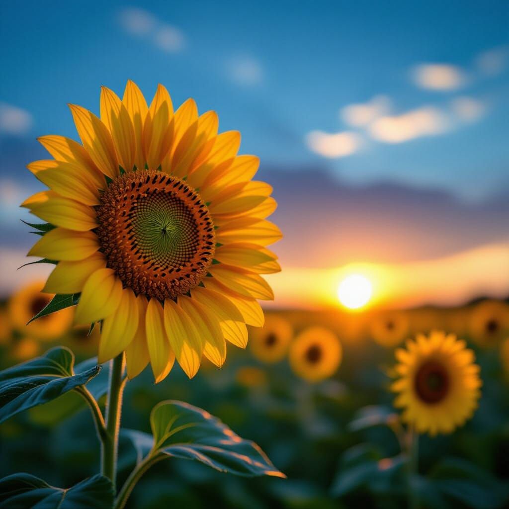 Golden Hour Sunflowers in Hyperrealistic Style