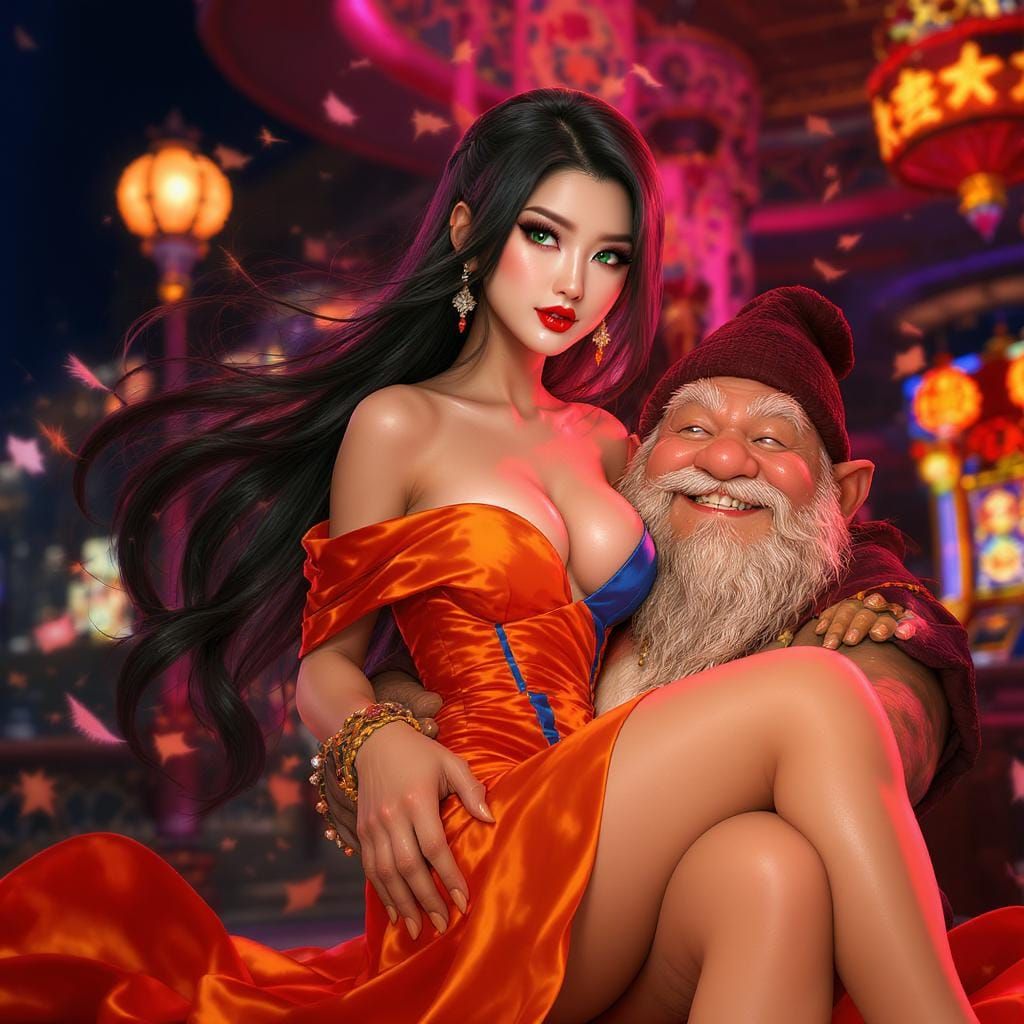 Glamorous Chinese Woman in Casino Dress: 3D Digital Art