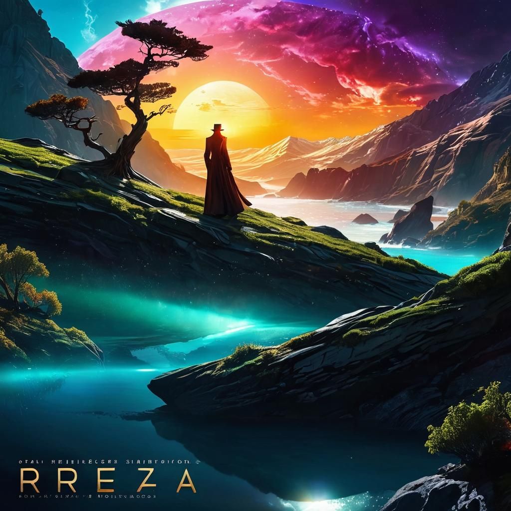 Iridescent Man in Trench Coat at Sunset