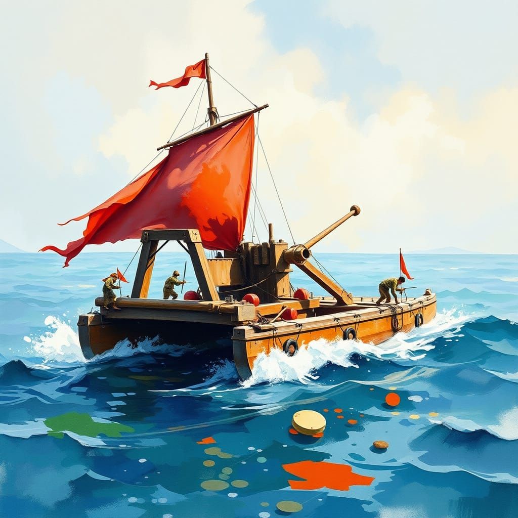 Catamaran in Gouache and Watercolor Style