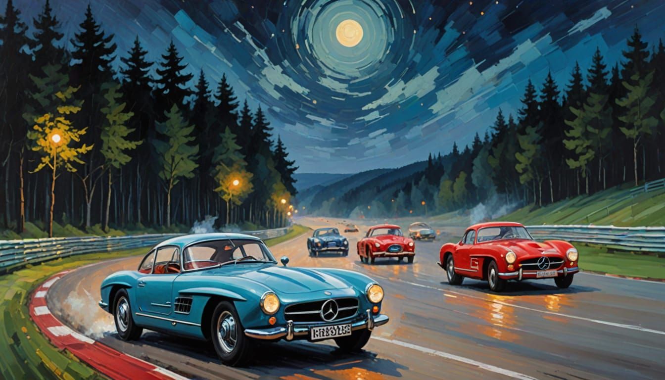 1950s Sports Car Race at Night as Acrylic Art