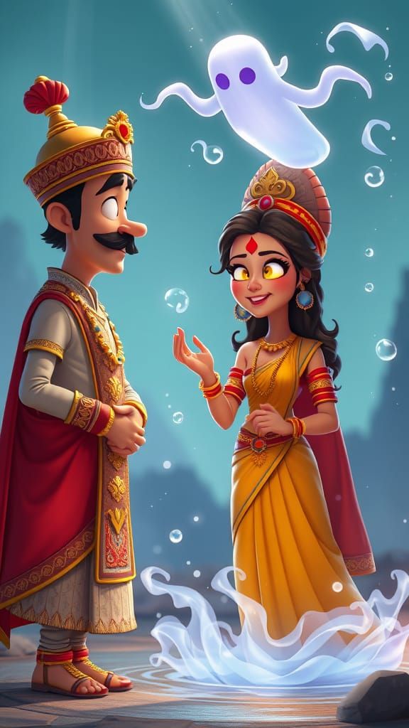 Cartoon Minister Banishes Ghost with Holy Water