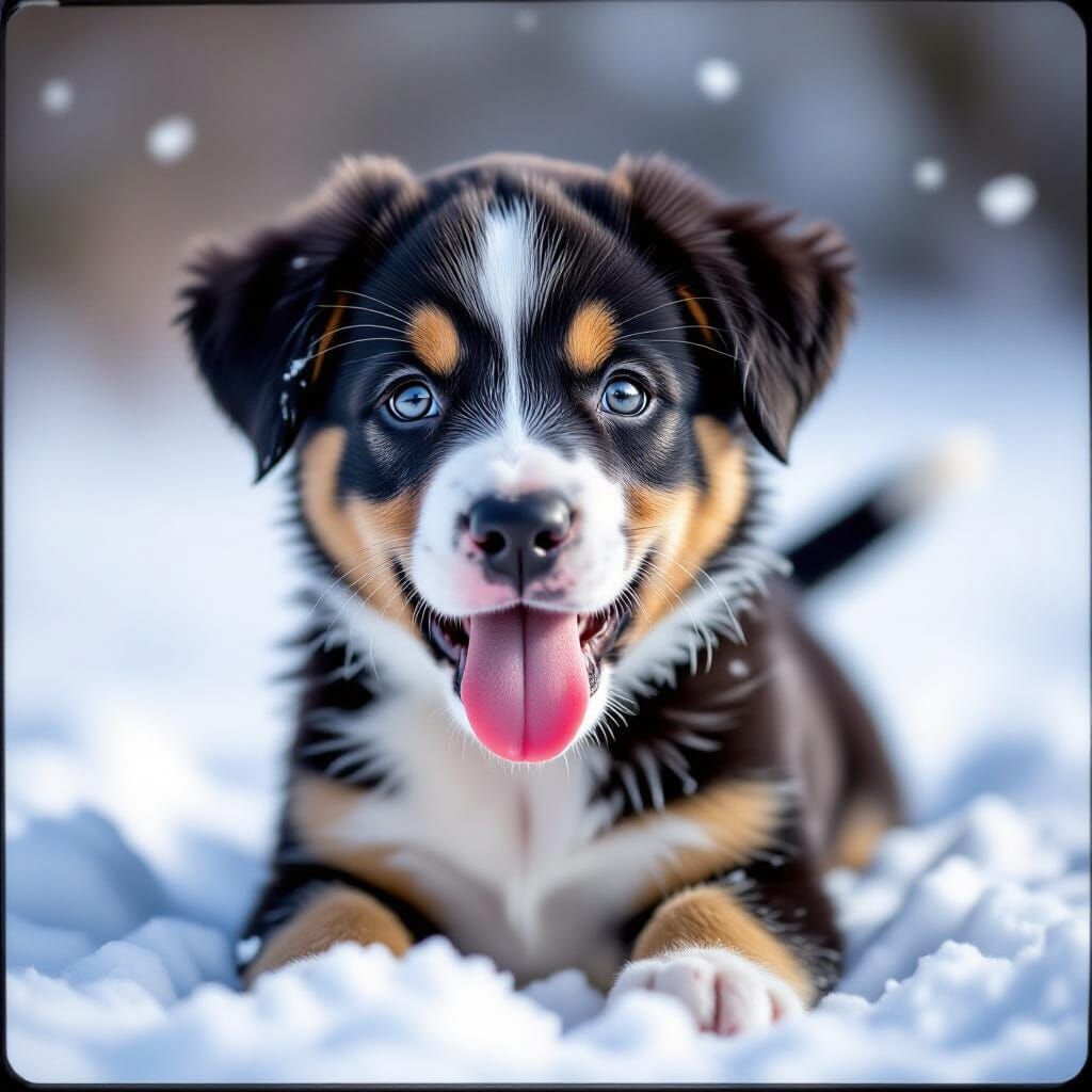 Happy Puppy Enjoys Snowy Winter Day