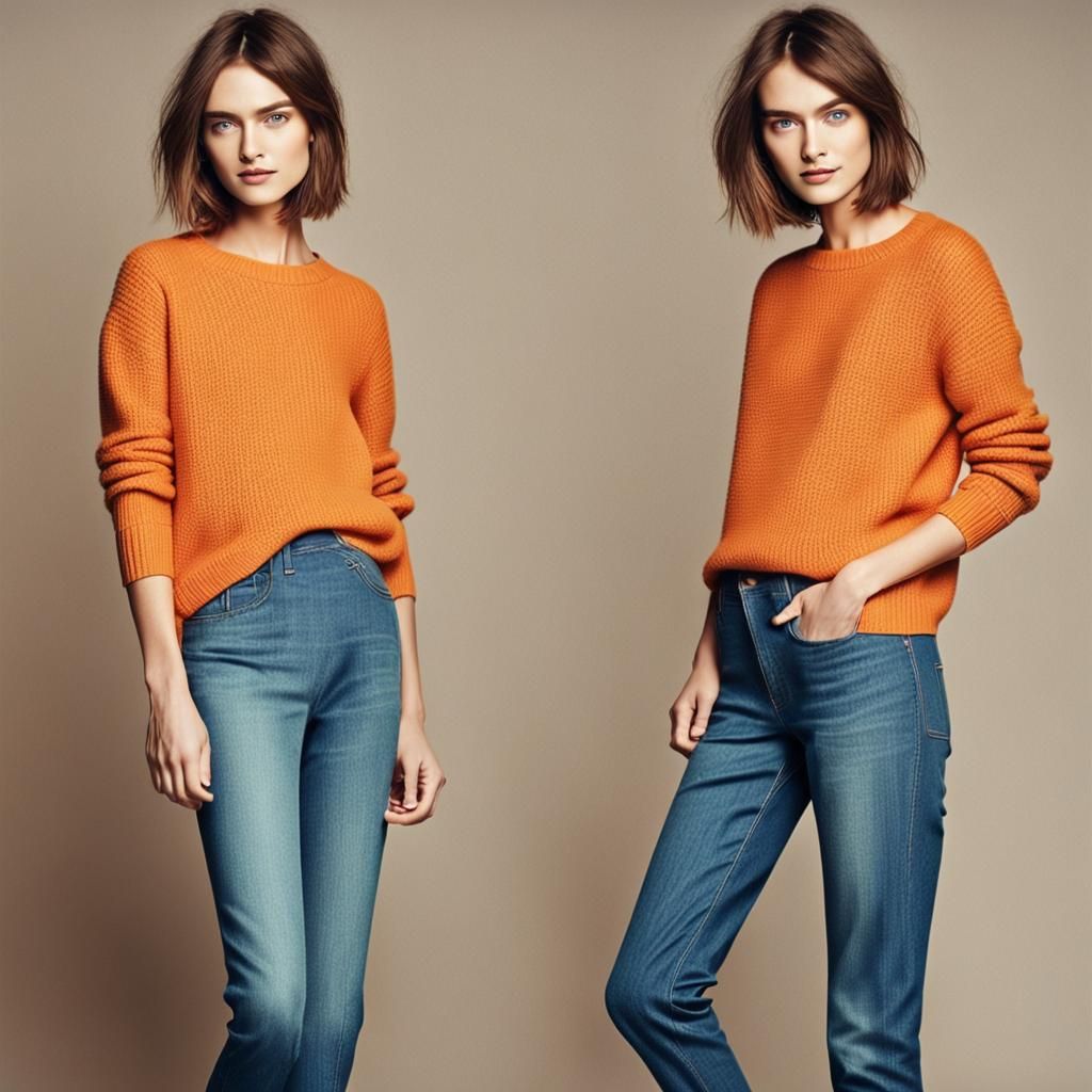 Attractive Woman with Bob Haircut and Orange Sweater