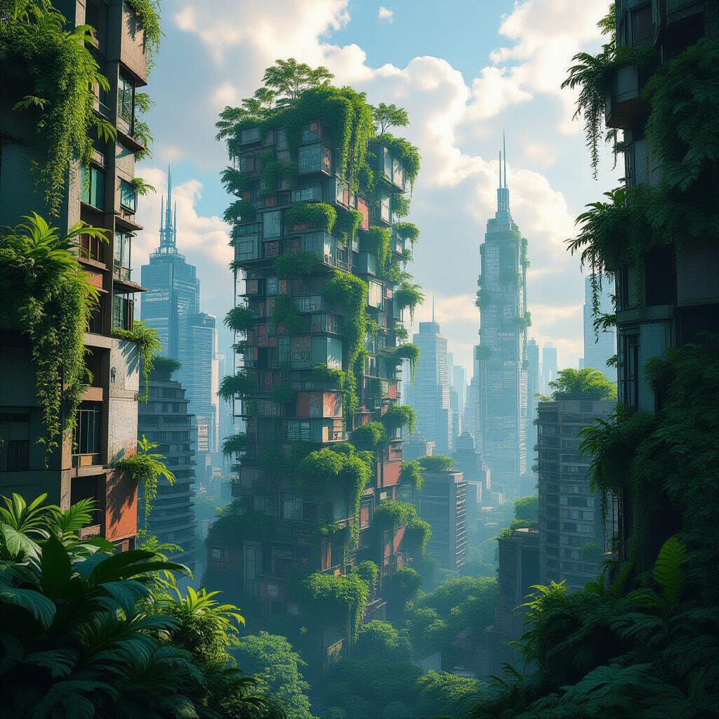 Metropolis Reclaimed: Detailed Matte Painting of Nature