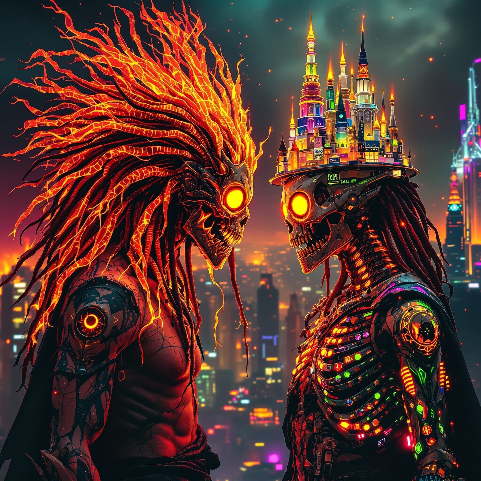 Psychedelic Sci-Fi Anubis Confronts Dragon