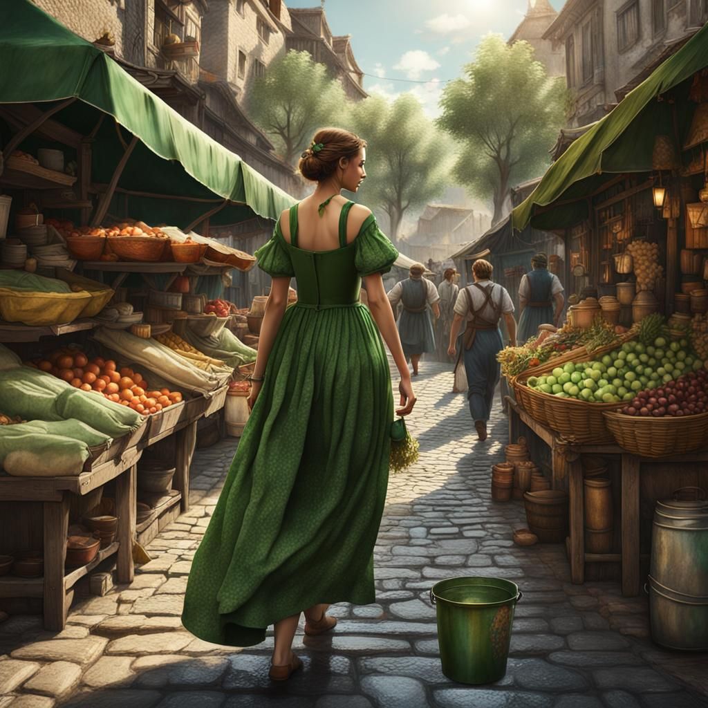 Lady at Market: Watercolor Matte Painting