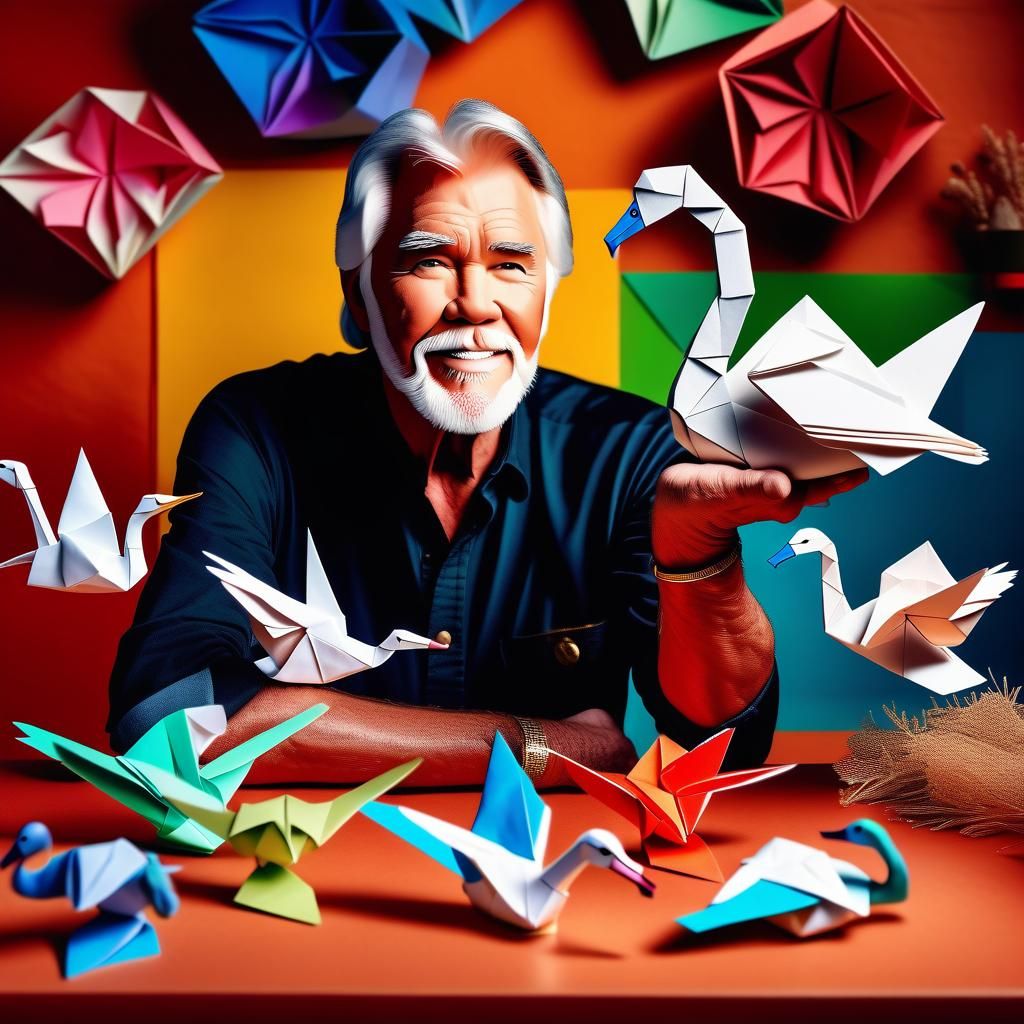 Kenny Rogers and Origami Swan in Craft Room