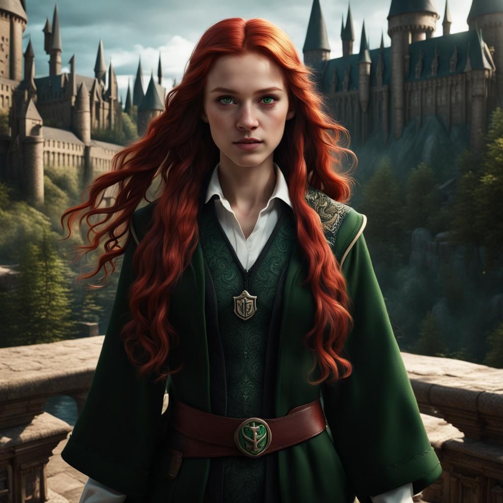 Red-Haired Girl in Slytherin, Digital Art