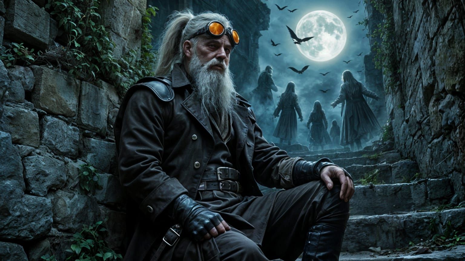 Gothic Ghost Hunter in Ancient Ruins