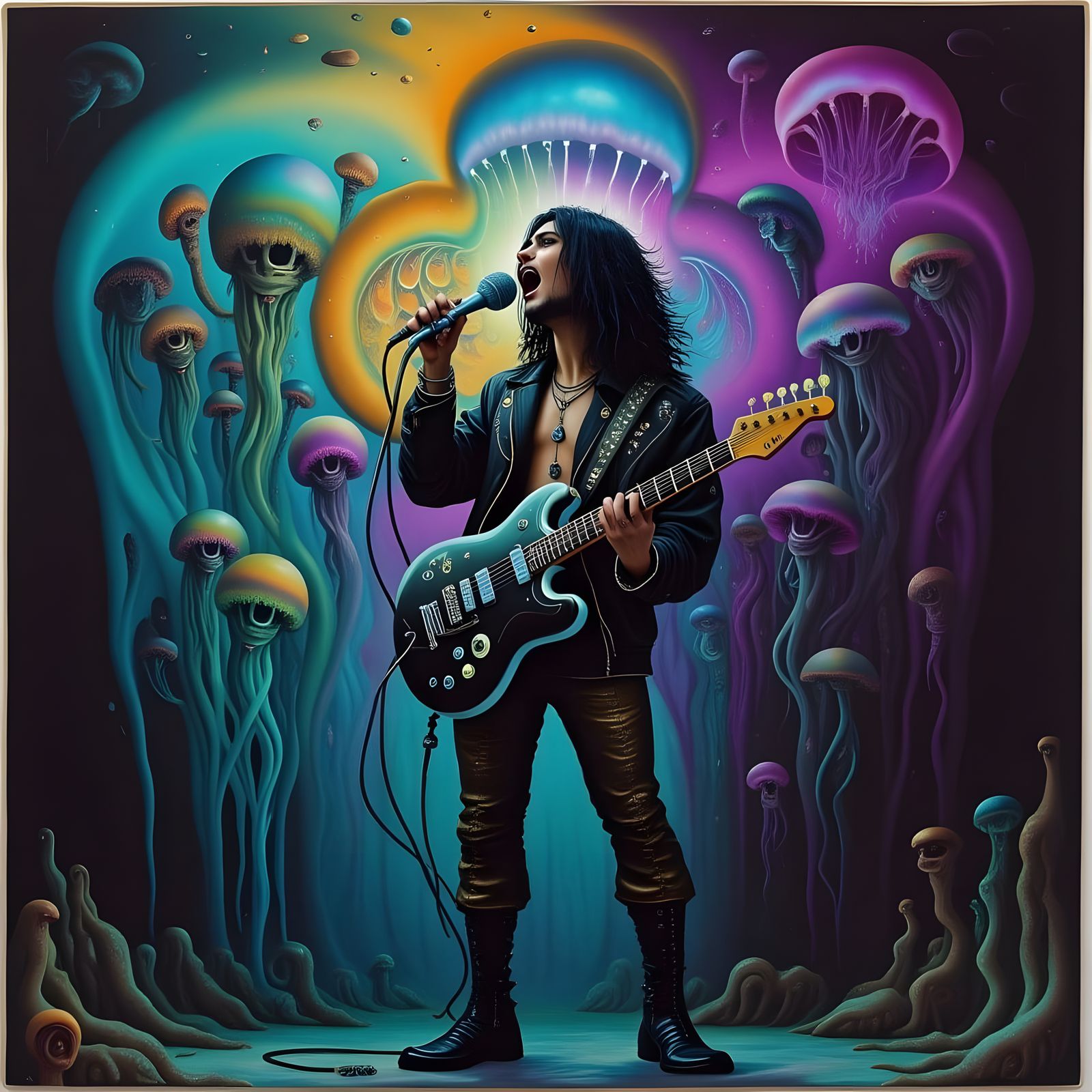 Surreal Rockstar Silhouetted by Smoky Bloom