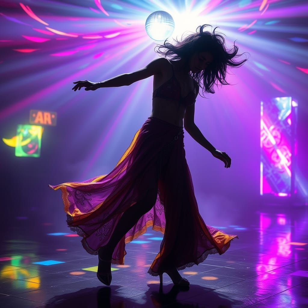 Ethereal Disco Dancer in a Whirlwind of Lights