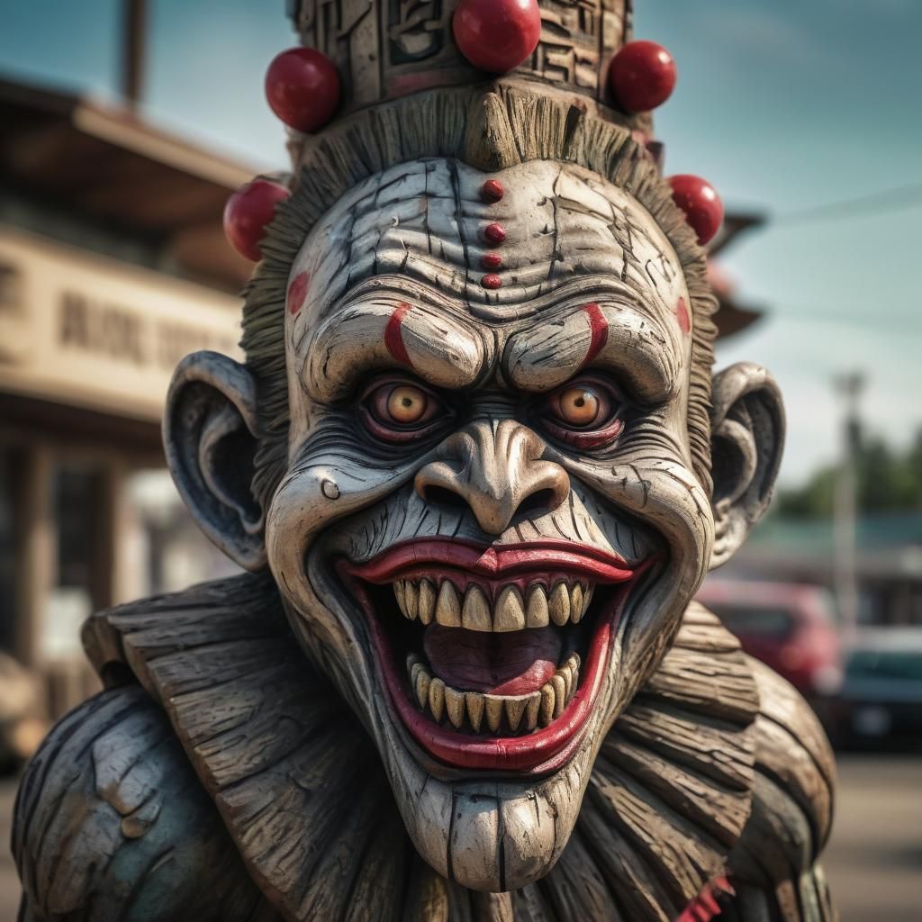 Hyperrealistic Zombie Monkey Clown Totem Pole