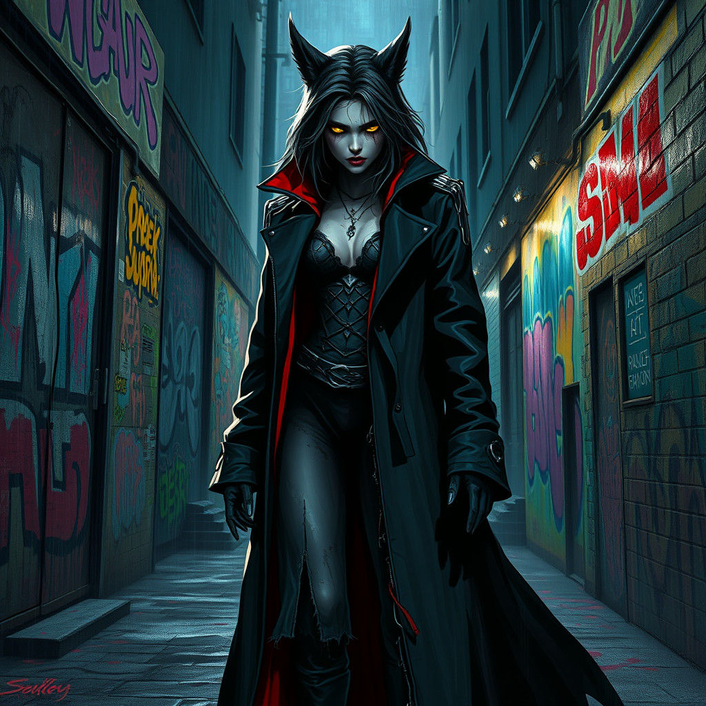 Vampire Werewolf Hybrid Transformation in Graffiti Alley