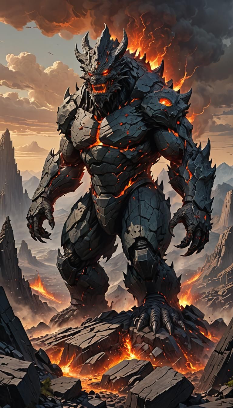 Stone Leviathan: A Colossal Rock and Lava Behemoth