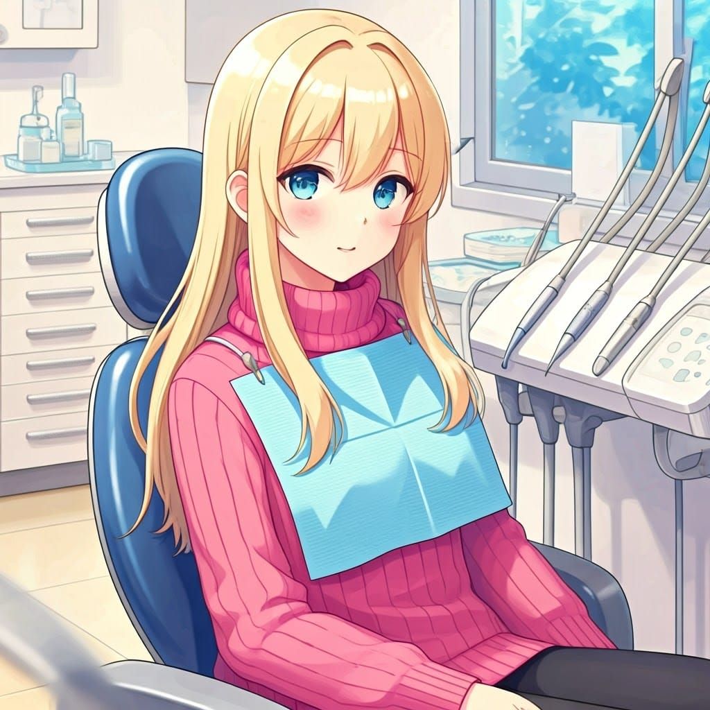 Anime Girl in Dentist Chair, Manga Style