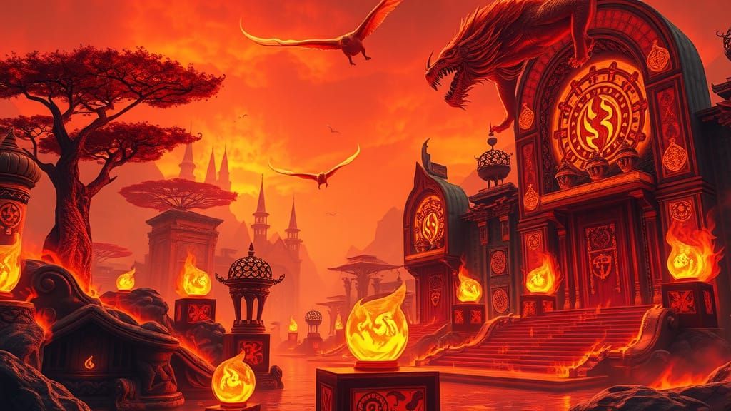 Fantastical Fire Realm with Humanoid Beings and Dragon-Like ...