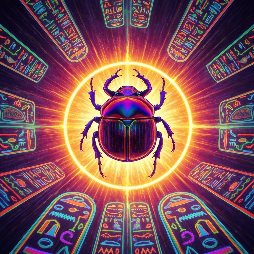 Psychedelic Scarab Beetle with Sun, Egyptian Book of the Dea...