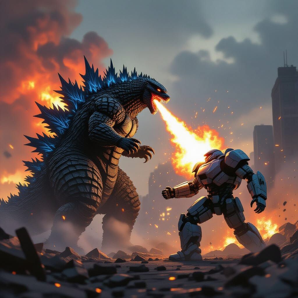 Godzilla Obliterates Jaeger in Cinematic Concept Art