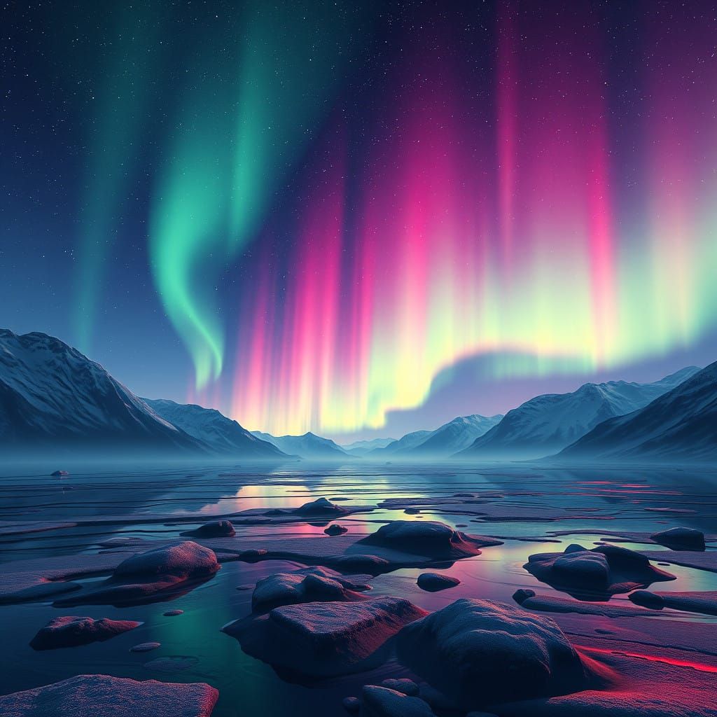 Northern Lights Fantasy Scene in Intricate Detail