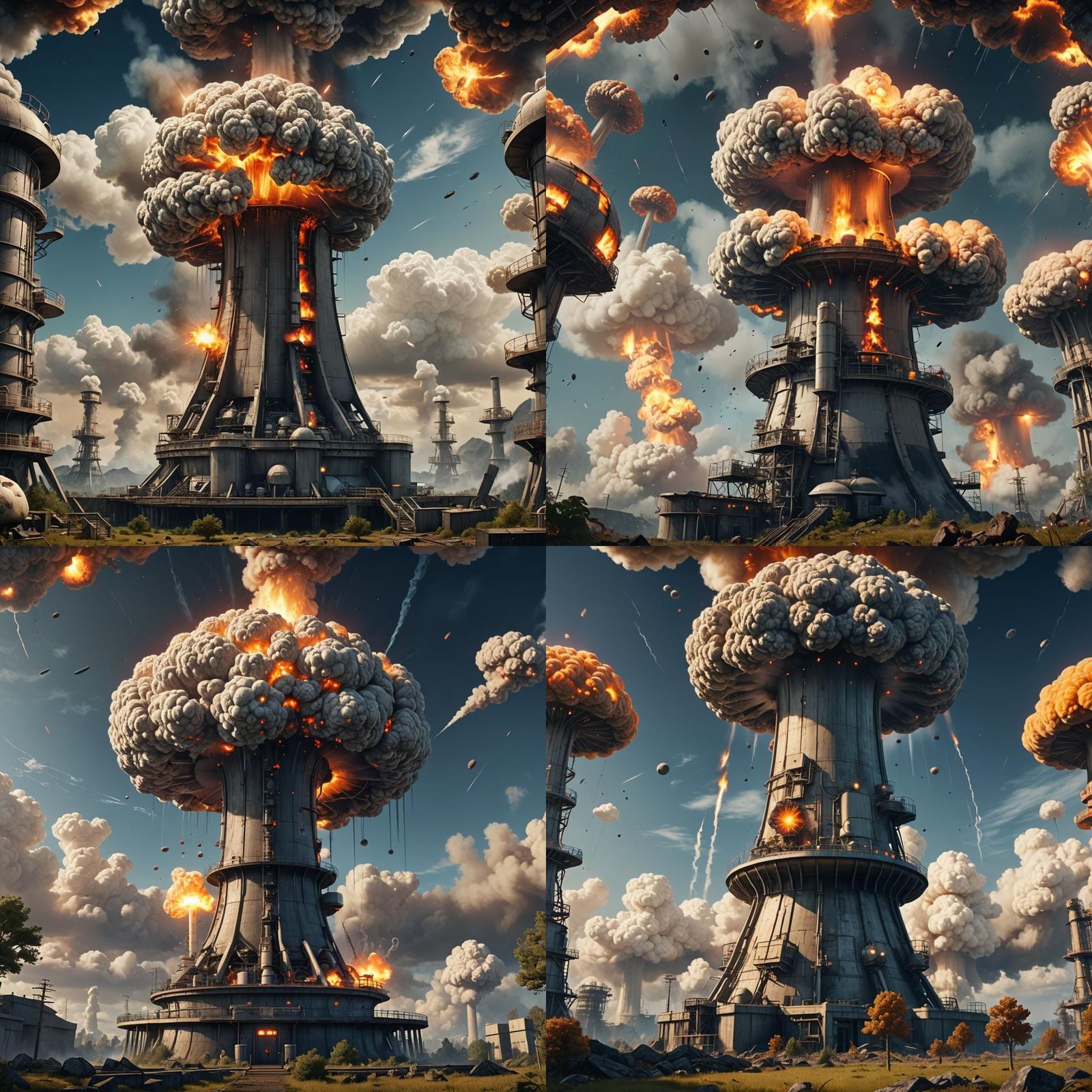 Nuclear Reactor and Mushroom Cloud: Detailed Digital Art