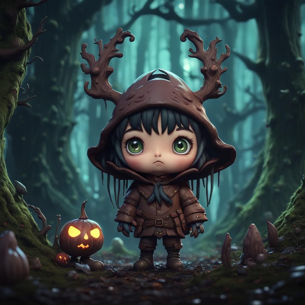 Chibi Character in Haunted Forest Concept Art