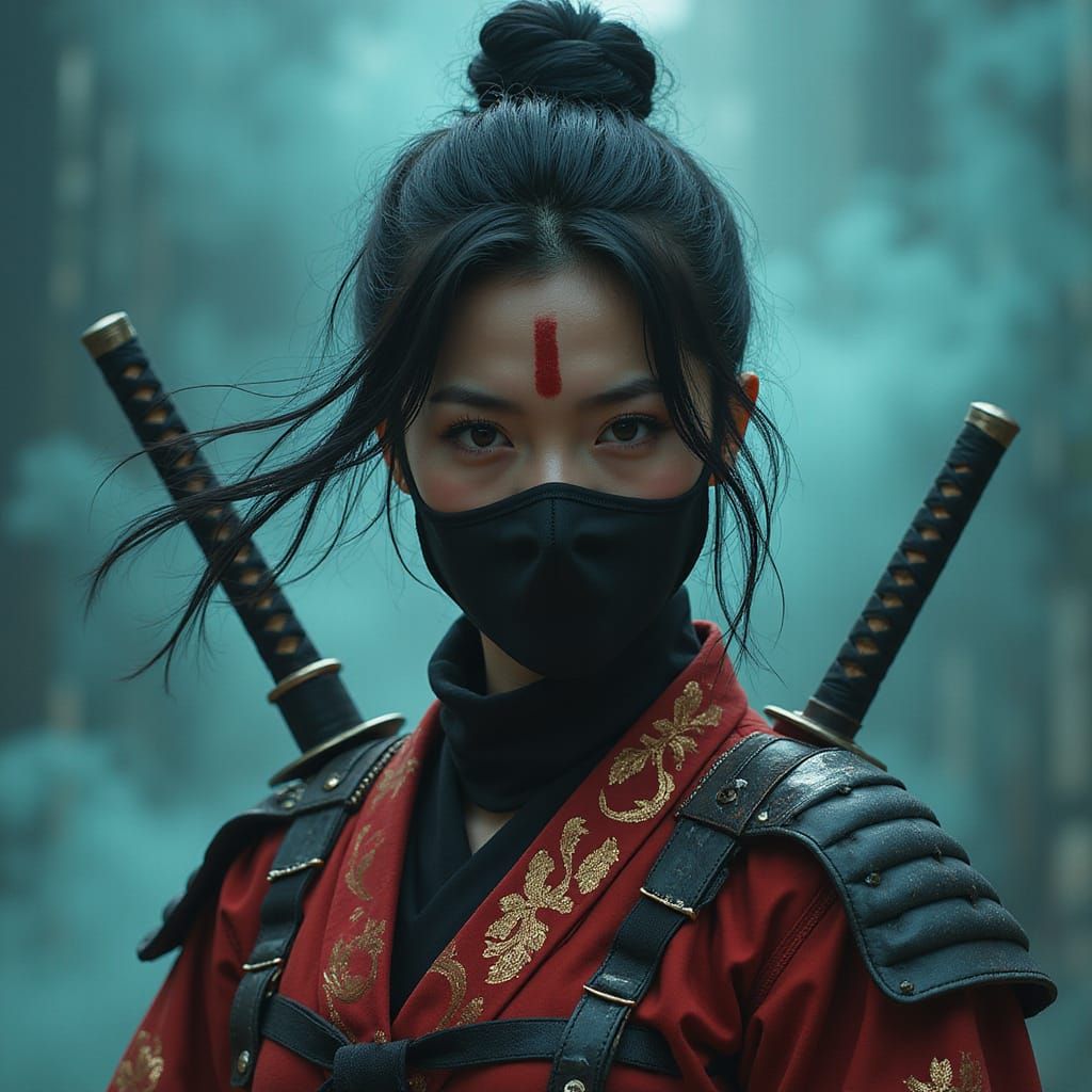 Mysterious Female Ninja Warrior in Japanese Feudal Style