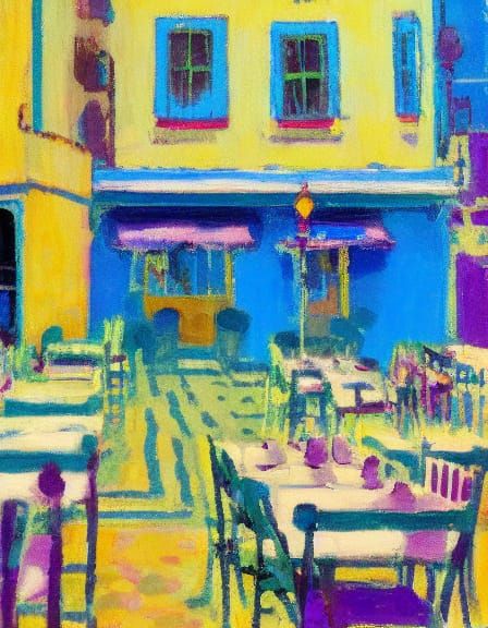 Impressionist Street Scene in Vibrant Blues and Violets