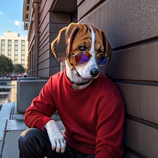 Snoopy as Joe Cool Leaning by Fountain