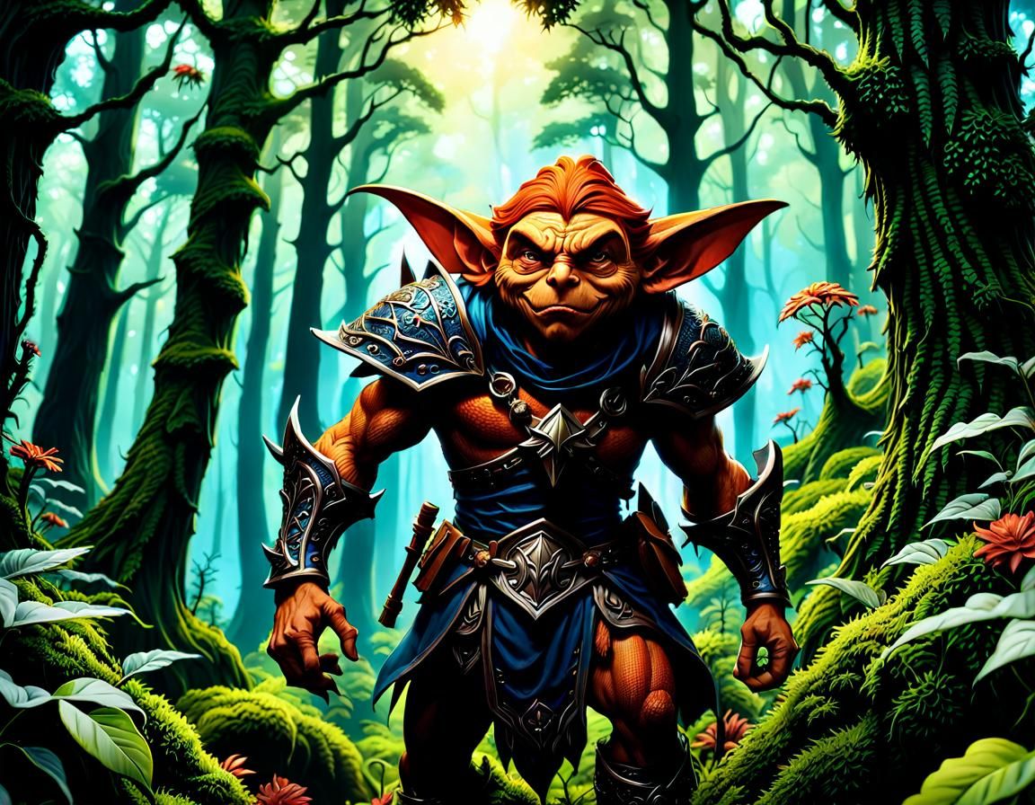 Detailed Hobgoblin in Mystical Forest, Digital Art