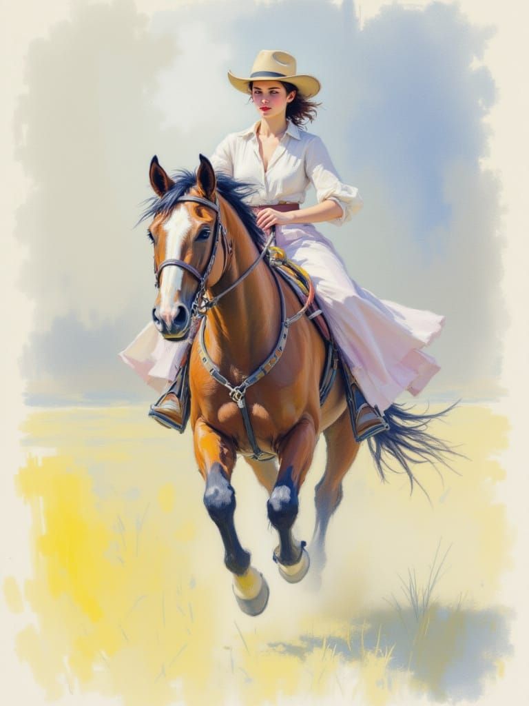 Horse Running Free in Soft Pastel Style