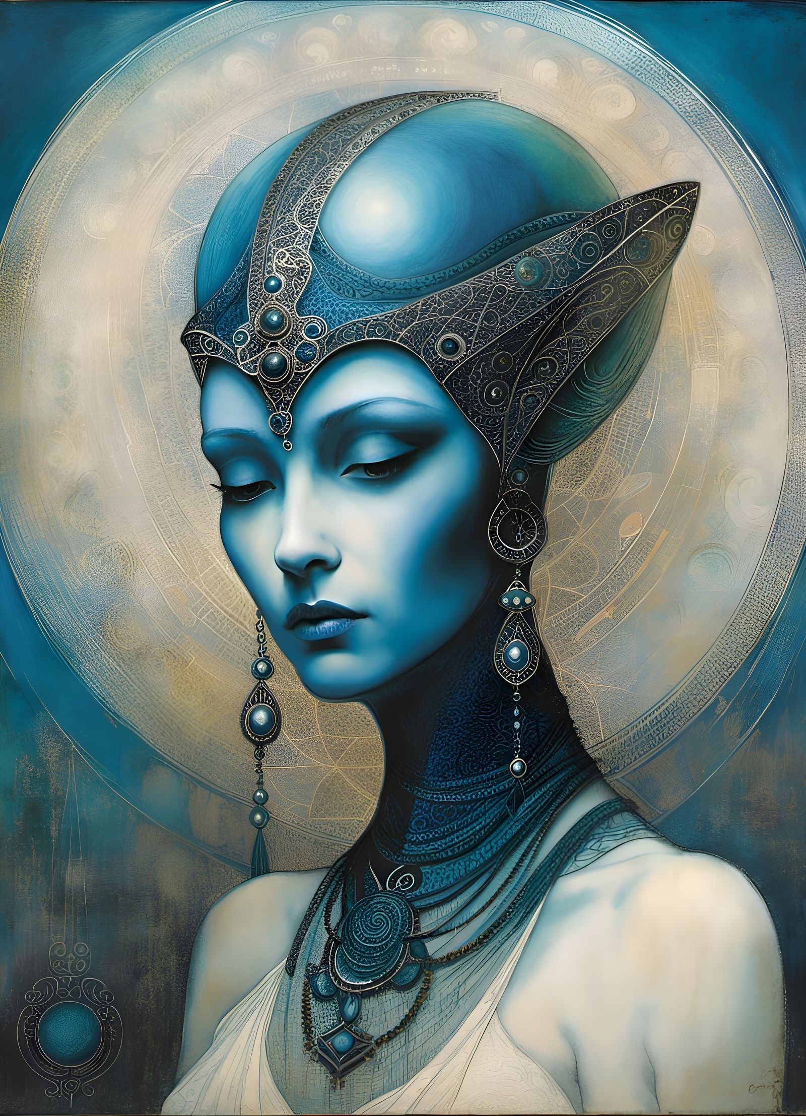 Alien Oracle Portrait in Ethereal Sci-Fi Style